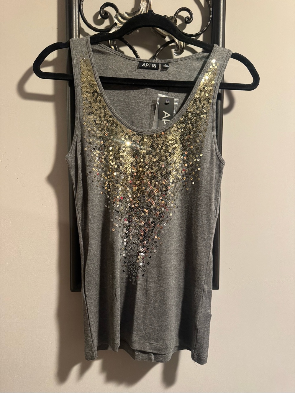Apt. 9 Gray Tank Top with Gold Sequin Cascading Detail